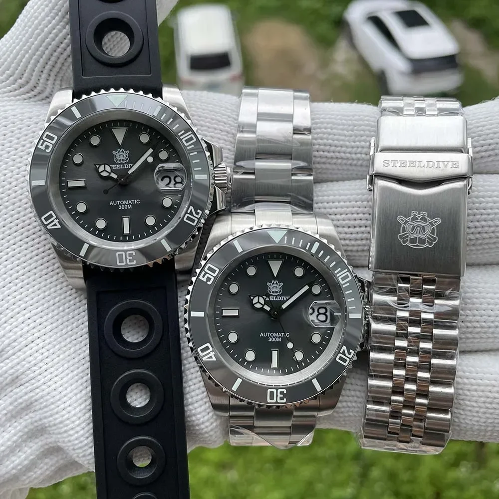 SD1953 New In Gray Dial Stainless Steel NH35 Watch Steeldive 41mm STEELDIVE Brand Sapphire Glass Men Diver Watches reloj hombre