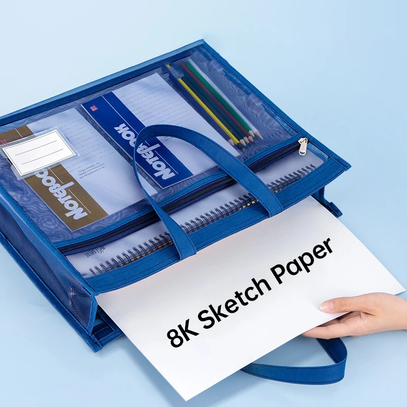 Large A3 Mesh File Bag Carry Book Art Bag Transparent Grid Portable Zipper Student Drawing Sketch Board Test Paper Storage Bag