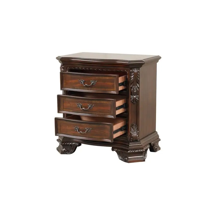 منضدة تقليدية ذات 3 أدراج مع سحب معدنية، هيكل من خشب الجوز #2