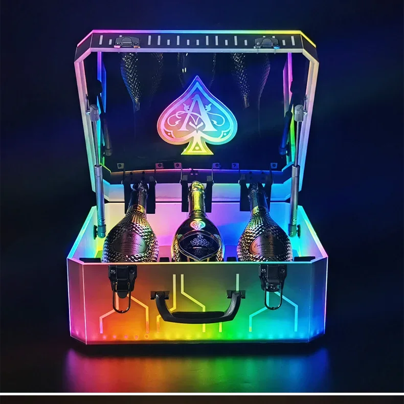 Customized bar Nightclub Supplies LED Bottle Display VIP Cup Holder Collection Suitcase Glorifier Plastic Wine Box Carry Case