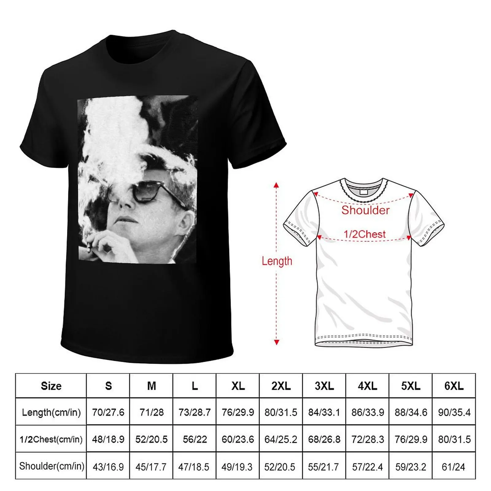 John F Kennedy Cigar And Sunglasses Black And White JFK T-Shirt cotton graphic tees korean fashion mens t shirts casual stylish