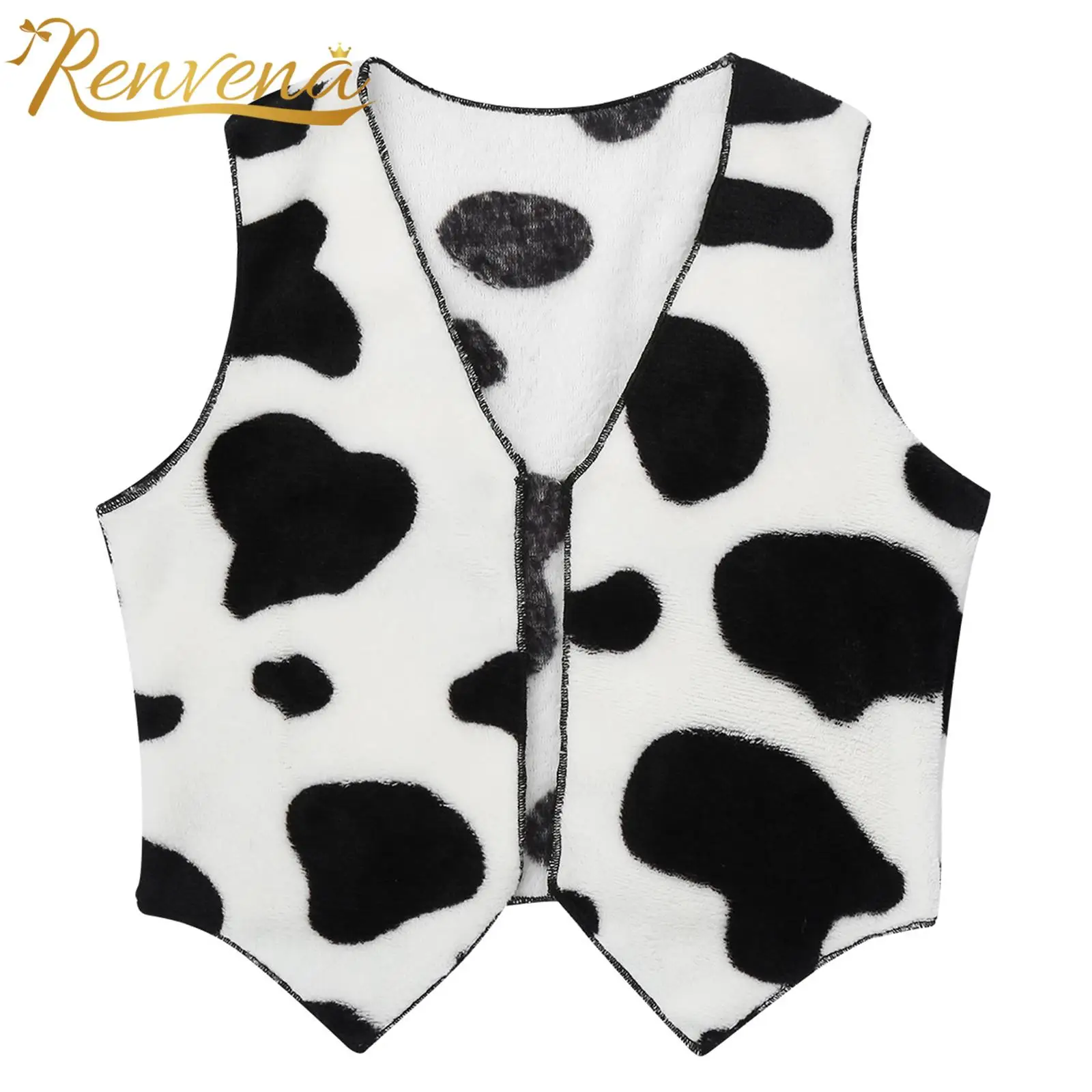 

Children Boys Girls Soft Flannel Sleeveless Open Front Cow Printed Vest Waistcoat Tops Kids Cowboy Cowgirl Fancy Dress Costume