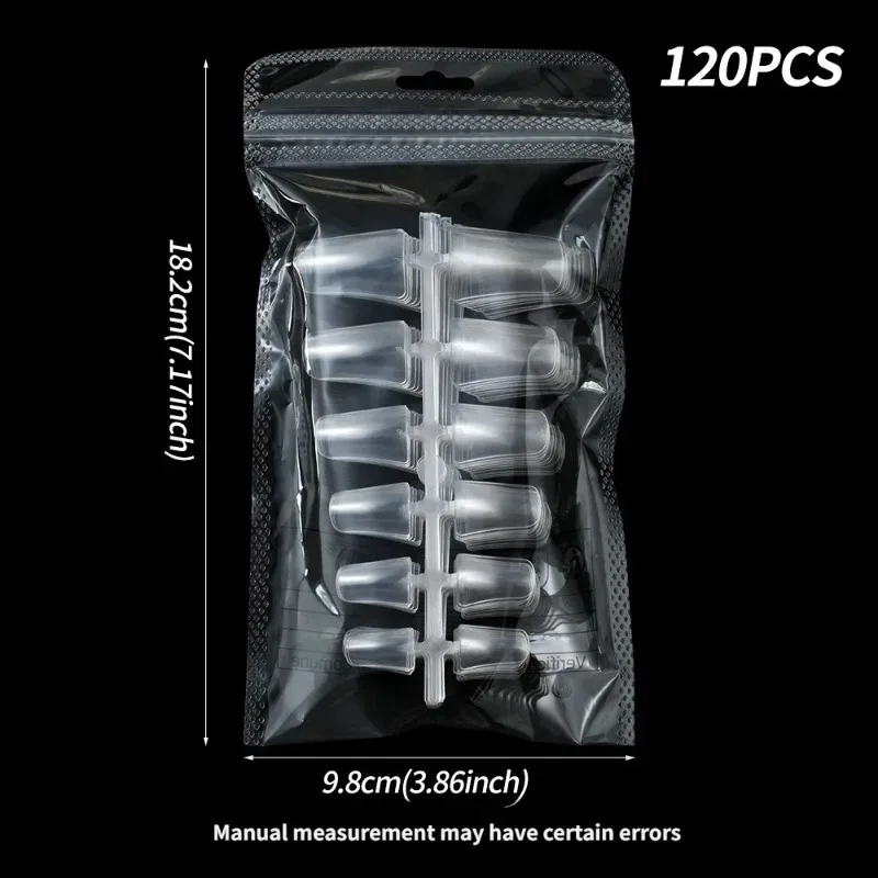 120 Pieces of 12 Size Complete Set of Fake Fingertip Nail Salon Supplies, Y-shaped Transparent Duckbill Fake Nail Tips