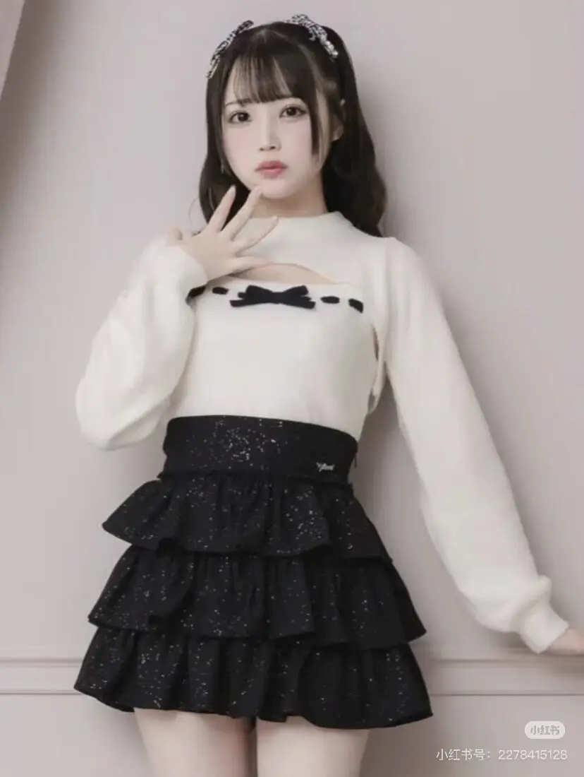Japanese Sparkle Glitter Tiered Ruffle Mini Skirt Women High Waist 3 Layer Cake Skirt Gothic Kawaii Short Skirt