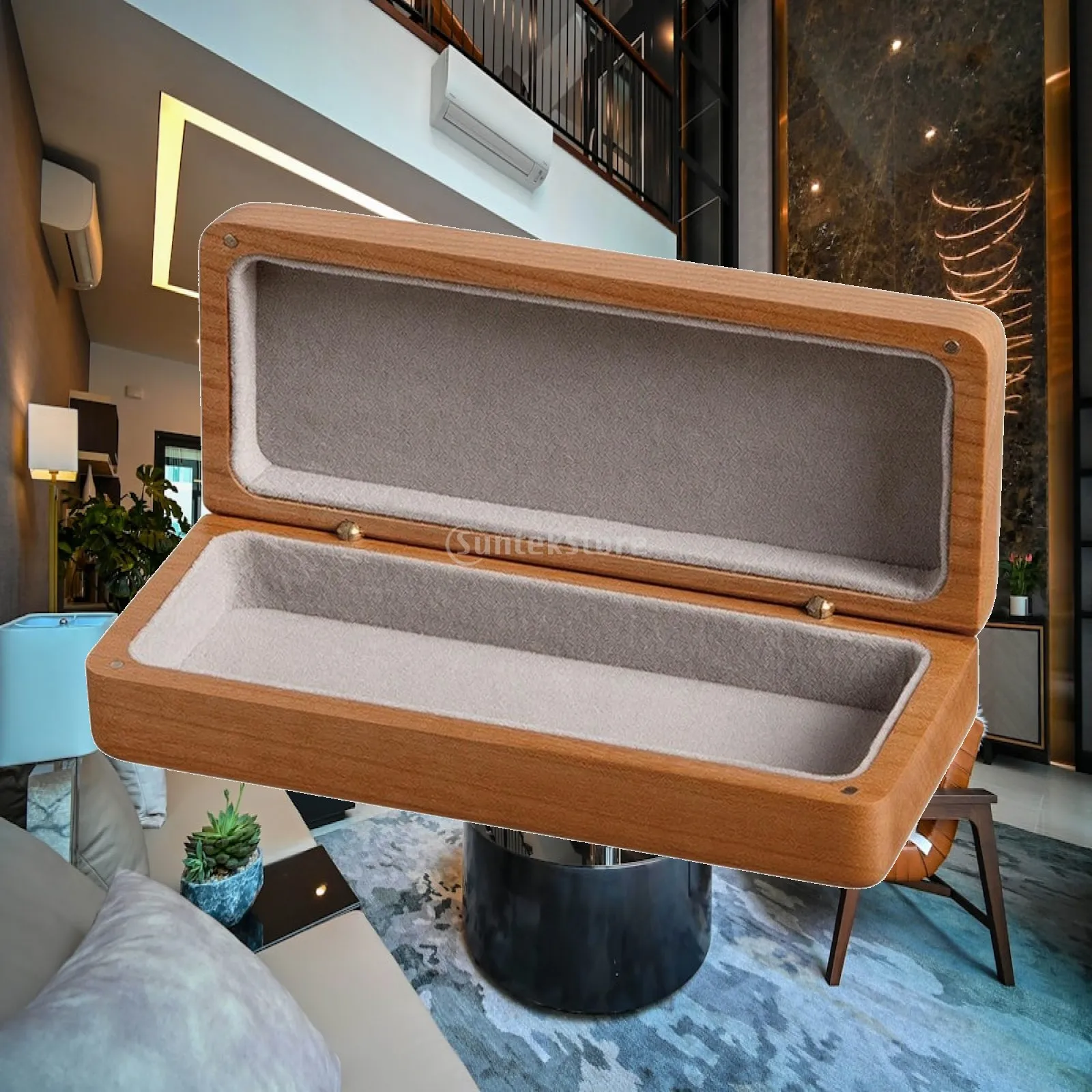 Solid Wood Eyeglasses Case Sturdy Wooden Glasses Case with Hinged Lid Space-Saving Sleek for Bag, Desk