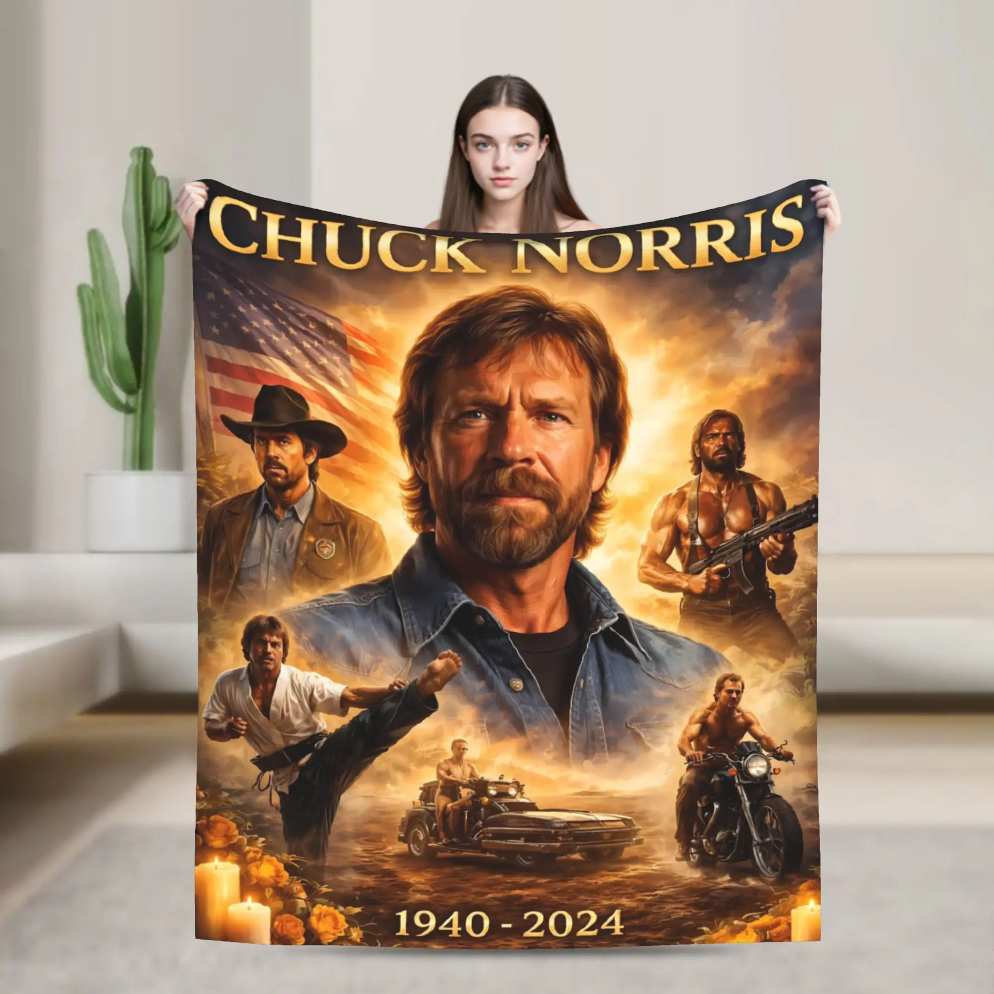Chuck Norris Blankets  Warm Soft Funny Plush Throw Blanket For Couch Chair Decorative Flannel Bedspread Bed Cover