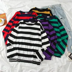 Women Cotton Striped Tops Slim Fit T Shirt Harajuku Tshirt Summer Long Sleeve Korean Feminina Oversized T Shir