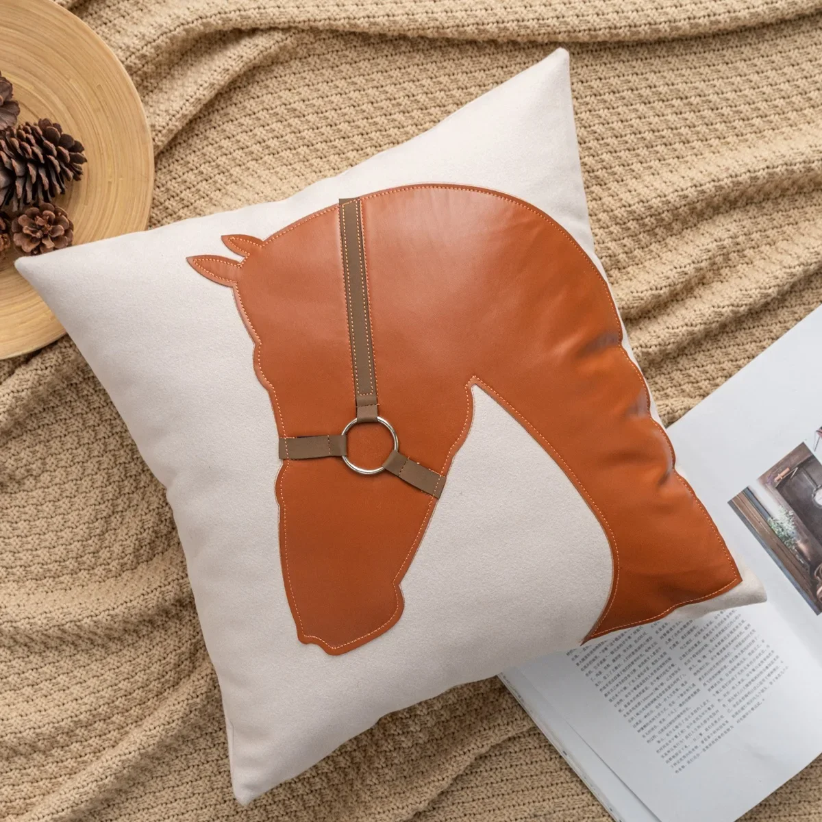 PU Leather Saddle Cushion Cover Faux Leather Slub Cotton Throw Pillow Covers For Home Bedroom Living Room Couch Bed Sofa Decor