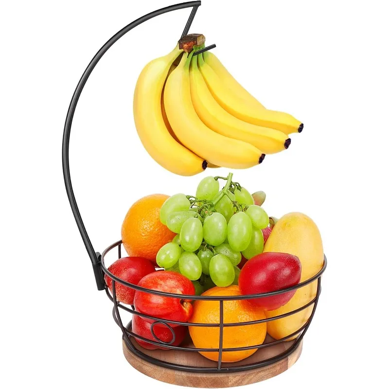 

Countertop Fruit Basket Bowl with Banana Hanger, Modern Standing Fruit Vegetable Bowl Storage, with Banana Tree Holder