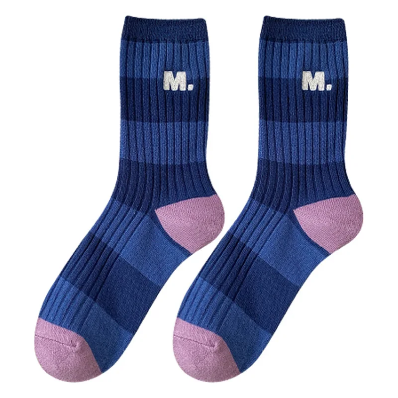 Blue socks women spring and autumn socks ins thin summer wear running sports striped stockings