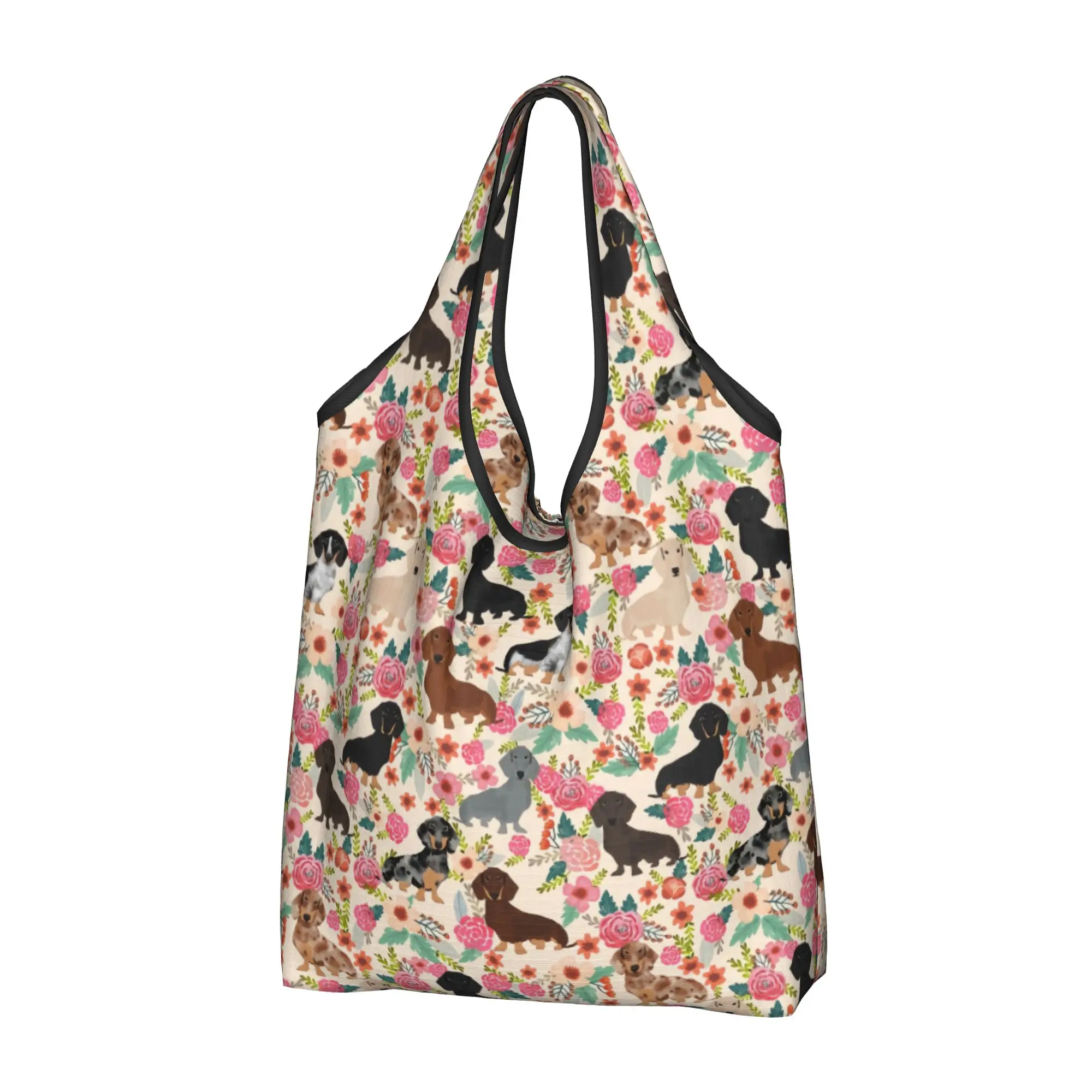 Cute Printing Dachshund Floral Dog Patterns  Shopping Tote Bags Portable Shopper Shoulder Badger Sausage  Handbag