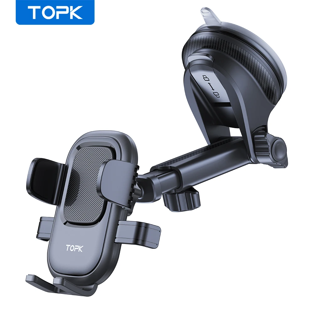 TOPK Car Phone Holder Mount Suction Cup Strong Grip Adjustable Dashboard/Windshield Stand Fit for All Smartphones iOS/Android
