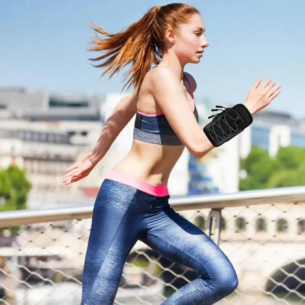 

Двухслойная сумка для телефона для бега, регулируемая защитная сумка для телефона на запястье, водонепроницаемая пылезащитная спортивная сумка на руку для езды на велосипеде