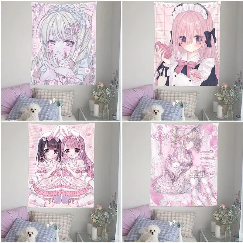 Mädchen hängen Tuch niedlichen Hintergrund Illustration Mädchen Schlafzimmer Schlafsaal Zimmer Wand Tuch Nachttisch Dekoration dekorative Tuch