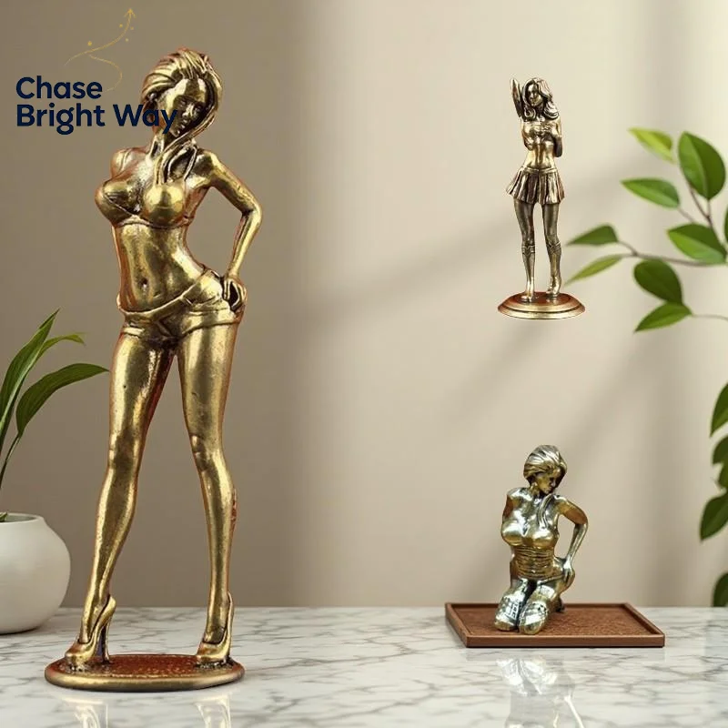Artistic Decor Feminine Statue Alloy Finish Exquisite Handcraft Retro Aesthetic for Home Office Desktop Display
