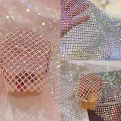 Shiny Diamond Stretch Fishing Net Fabric Shiny Diamond for Dress Skirt Costume Diy Sewing