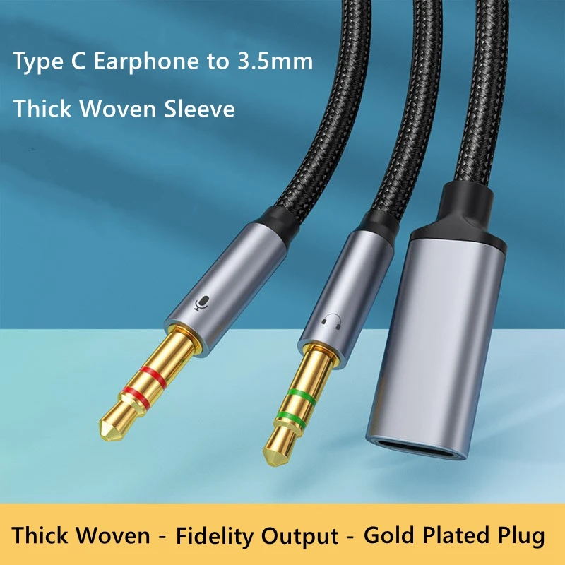 Cable adaptador de Audio auxiliar macho a analógico tipo C de 3,5mm, conversión de auriculares, micrófono, escuchar hablar para teléfono, tableta, PC, USB C