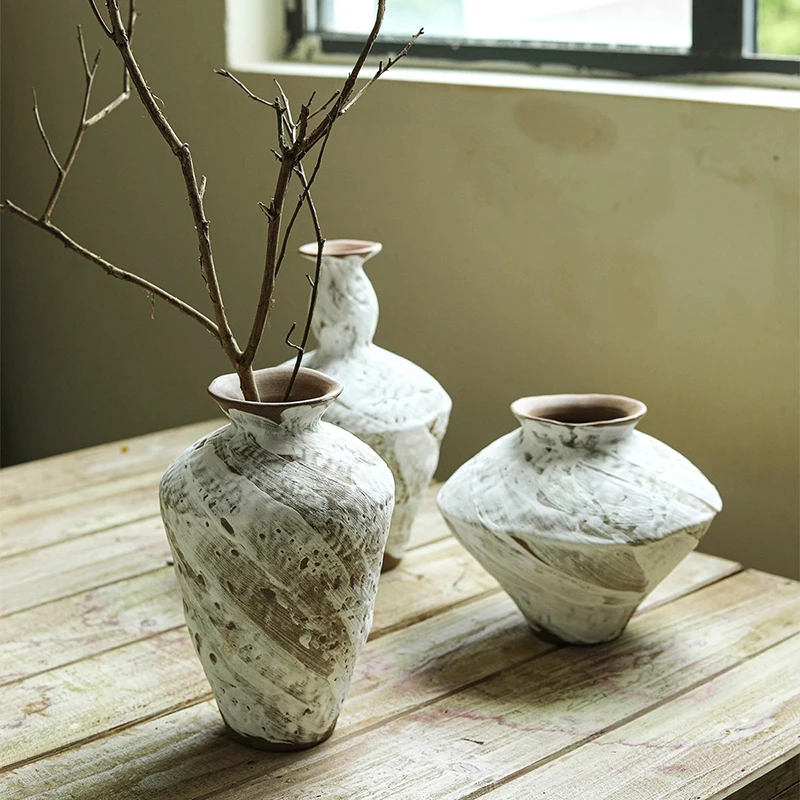 Chinese Zen Ceramic Vase, Living Room, Tea Room, Study Flower Arrangement, Wabi-Sabi, Wind Handmade, Vintage, Rough Pottery,