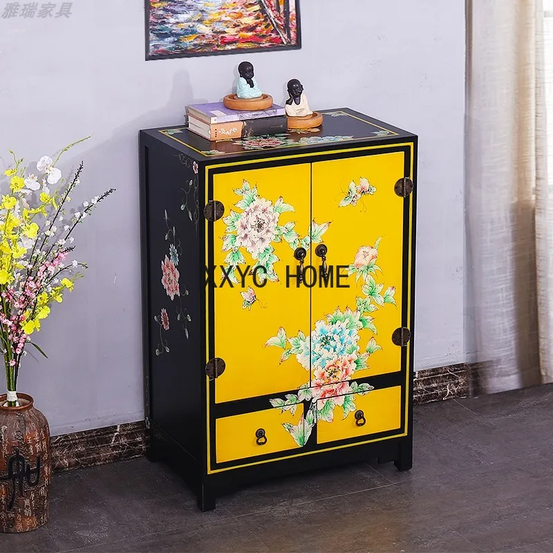 New Chinese Style Shoe Cabinet American Painted Retro Idyllic Decorative Entrance Hallway