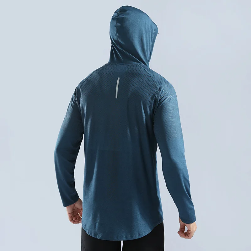 Men's Quick-Dry High-Stretch Hooded Long Sleeve Running Sweatshirt for Autumn Winter Marathon Training Gym Workout Athletic Wear