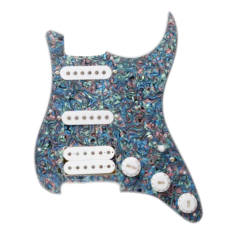 Multi Colour Electric Guitar Pickguard and White SSH Loaded Prewired scratchplate Assembly with White Pickup