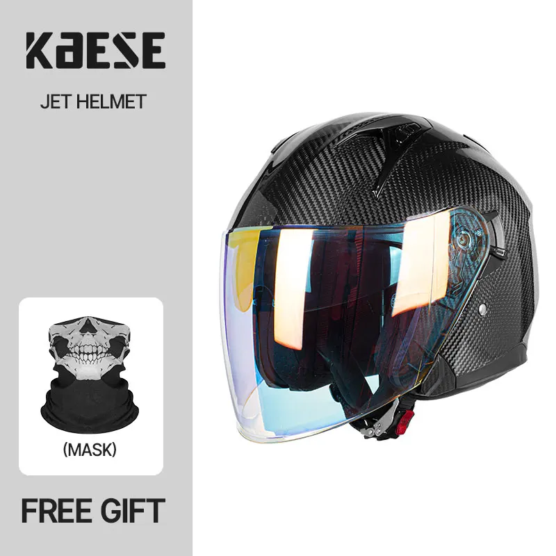 

Stylish Matte-Finish Carbon Fiber 3/4 Open Face Motorcycle Helmet with Colorful Lenses Rainproof Excellent for City Commuting