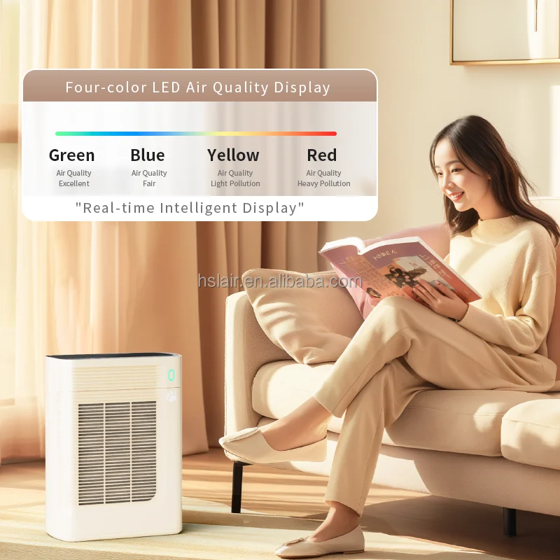 White Home Bedroom Pets Hair Remover Hepa Filter Pet Air Purifier Portable
