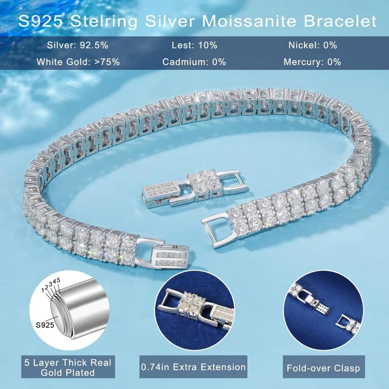 

Moissanite Tennis Bracelet w/Extender Link, 3.2Ct-17.0Ct For Women S925 Sterling Silver