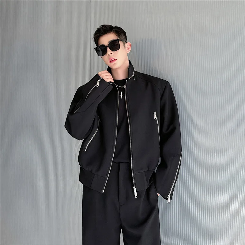 

Весенняя новинка: мужская куртка-бомбер с воротником-стойкой, повседневная, с множеством молний, универсальная, с подплечниками, создающая ощущение премиум-класса, верхняя одежда