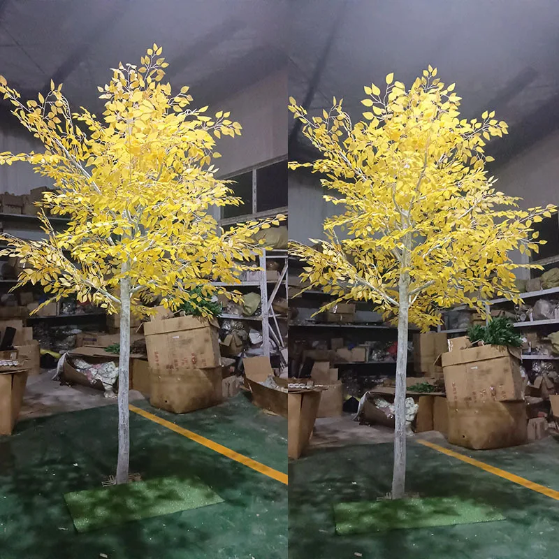 

Simulation of golden banyan and birch tree window decoration indoor and outdoor large floor-standing green plant ornaments
