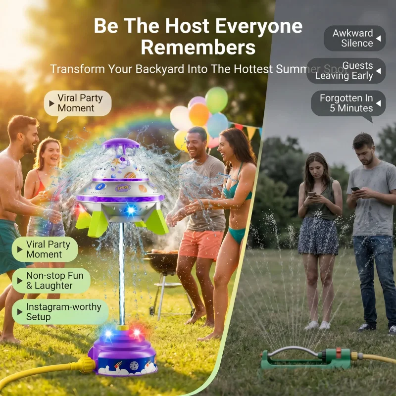 

DIY Rocket Launch Water Sprinkler UFO Floating Sprayer with Color LED Outdoor Lawn Water Toy Summer Cool Play for Children Pet