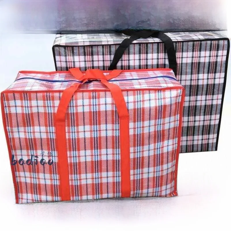 

Large Red Blue Moving Bag Padded Duvet Storage Bag Triangular Weaving Packing Bag for Clothes Underbed Organizer Bag