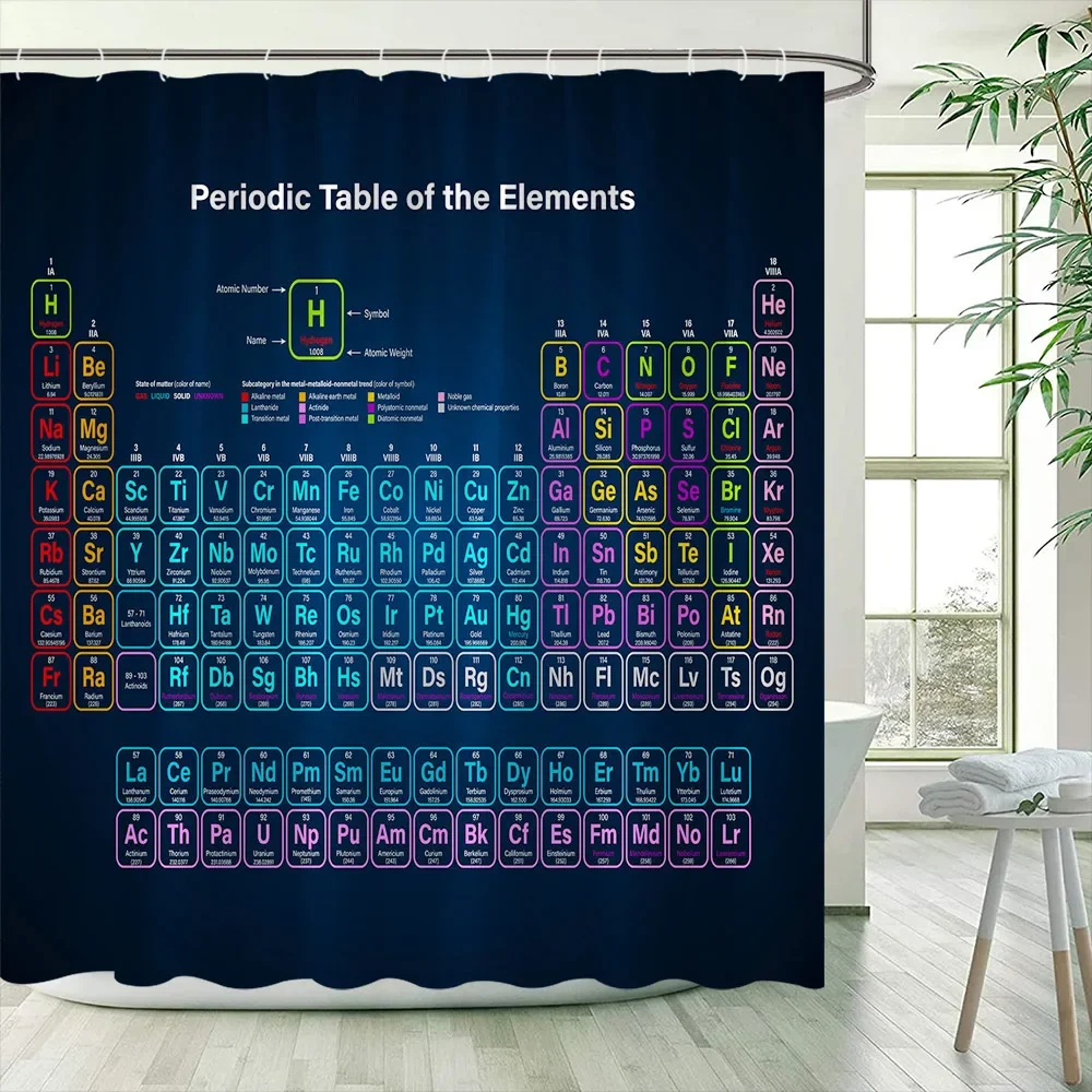 Periodic Table of Elements Shower Curtains Modern Chemical Form Printing Polyester Children Bathroom Decor Bath Curtain Hooks