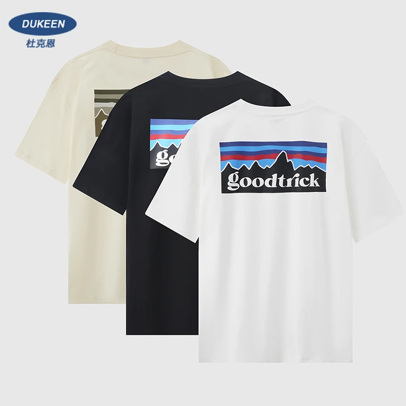 

DUKEEN 280 г тяжелые мужские футболки с трендовым принтом, новинка лета 2024, топы из 100% хлопка с круглым вырезом и короткими рукавами, одежда для пар