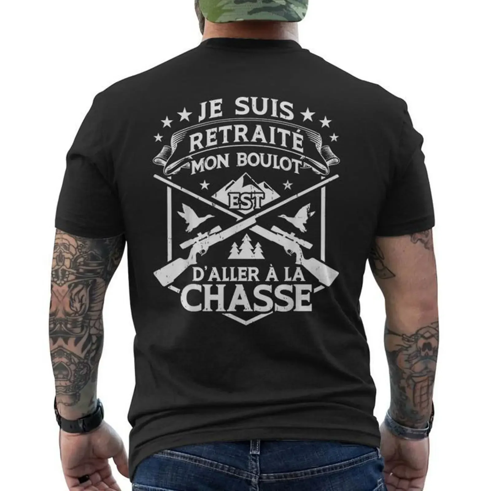 Chasseur Humour Retraite Chasse Cadeau T shirt imprimé au dos vintage Washed streetwear Breathable Casual Stylish homme graphic