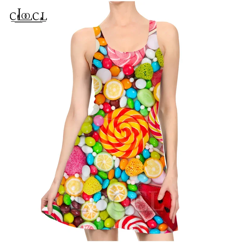 

CLOOCL New Fashion Colorful Candy Ladies Summer Party Girls 3D Print Pattern Dress Sexy Was Thin