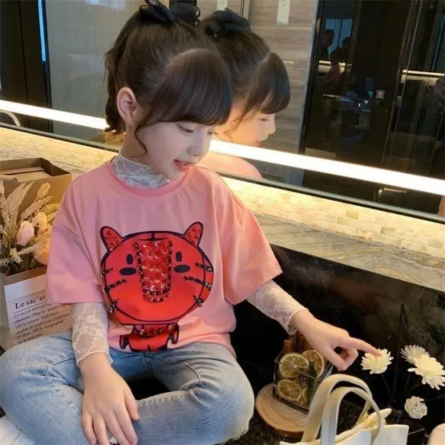 Shirt Spring and Summer Long-sleeved T-shirt 2025 New Children's Foreign Style Fashion Little Girl White Inside