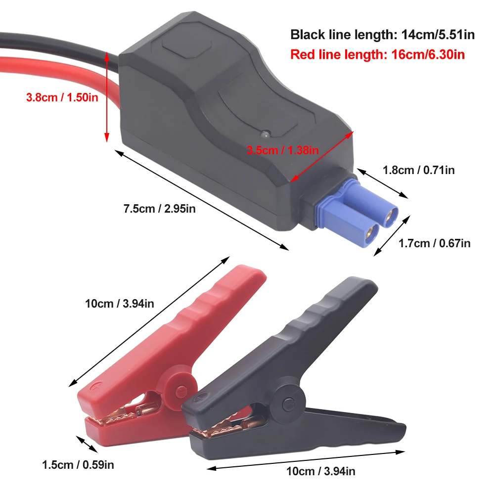 12V Car Jump Starter Smart Clip Cable EC5 Plug Connector Car Emergency Start Power Cable Anti Reverse Alligator Clip for 1.5-6L