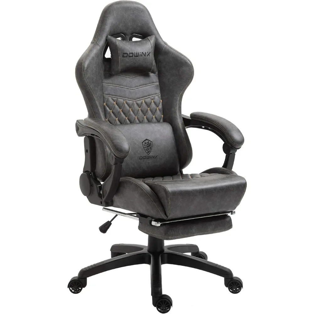 Gaming Office PC con soporte Lumbar de masaje, silla de tarea giratoria ajustable con respaldo alto de cuero PU, estilo Vintage, con reposapiés