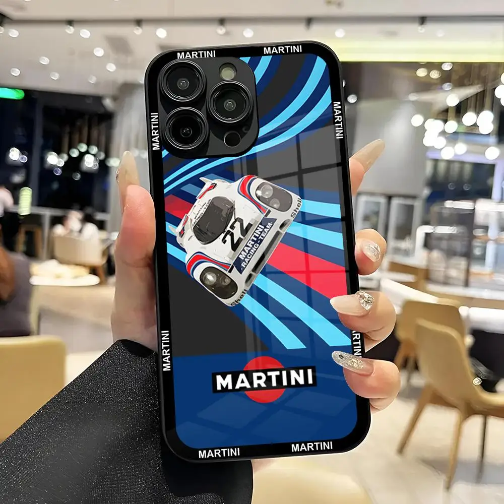 Martini Racing Stripe Mouse Pad para iPhone, Capa de Vidro Temperado, Branco e Preto, 13, 14, 12, 15, 11 Pro, XS Max, Plus Mini