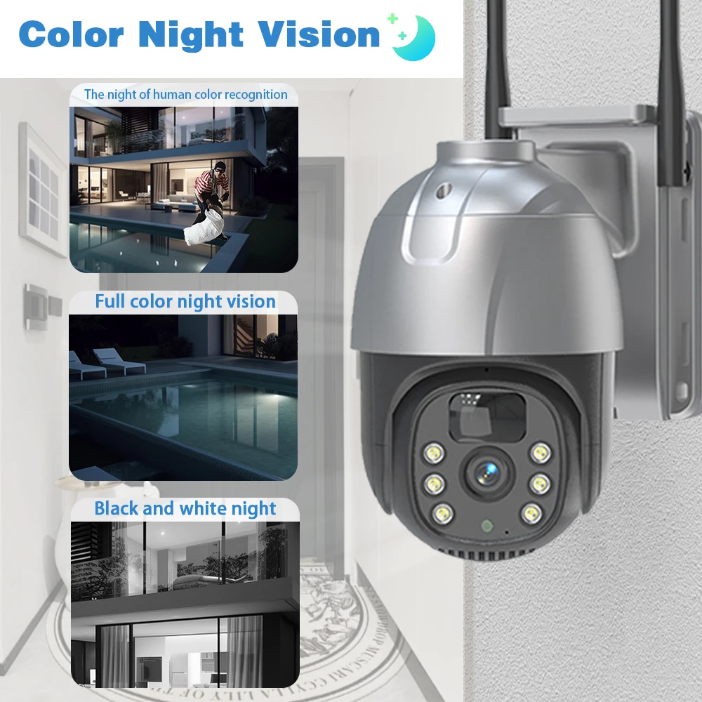 5MP WiFi Solar Camera PIR Body Detection PTZ IP Camera with Solar Panel for Battery Charging Video Surveillance 360° Camera