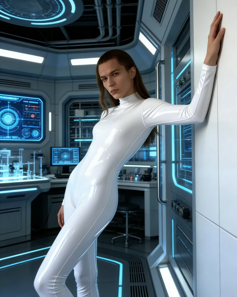 

Латексный комбинезон-костюм из резины, стильный, унисекс, модный, белый, для косплея