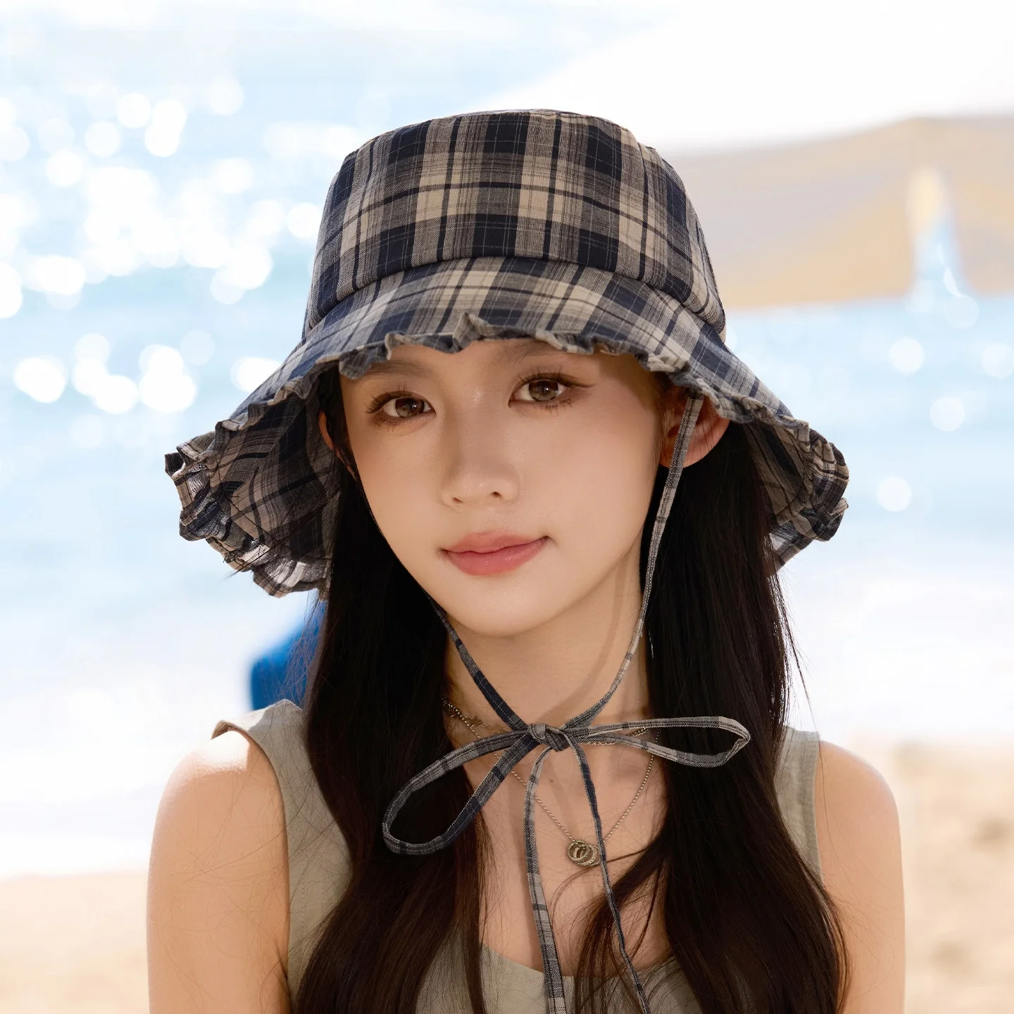 casquette-de-peche-a-carreaux-charlize-telli-Ete-2026-casquette-de-soleil-a-large-bord-reglable-pour-femme-ideale-pour-les-vacances-en-exterieur-chapeau-rond
