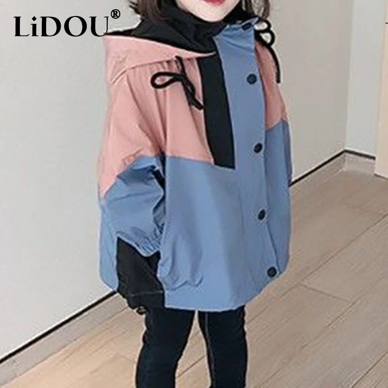 2023 autunno coreano moda Anime giacca per ragazze sport Chic contrasto colori cappotto per bambini dolce carino Kawaii vestiti per bambini sciolti