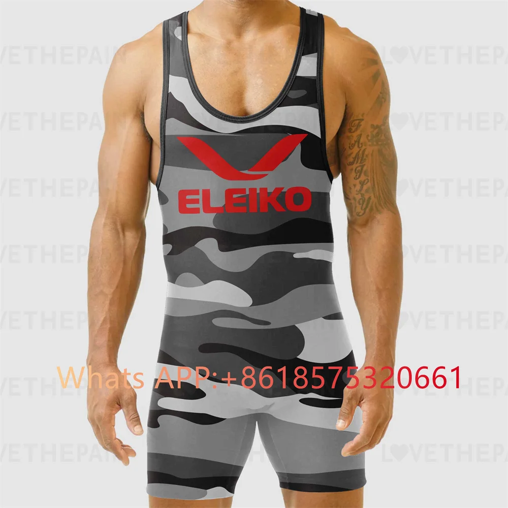 ELEIKO Mens Wrestling Singlet Uniform Advanced Singlets Clothing Train Wrestling Gear Running Speedsuit Sportwear Boxing Tights