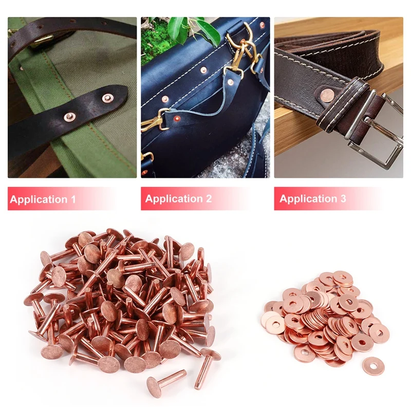 100 Sets Copper Rivets And Burrs Washers Leather Copper Rivet Fastener For Wallets Collars Leather DIY Craft Supplies