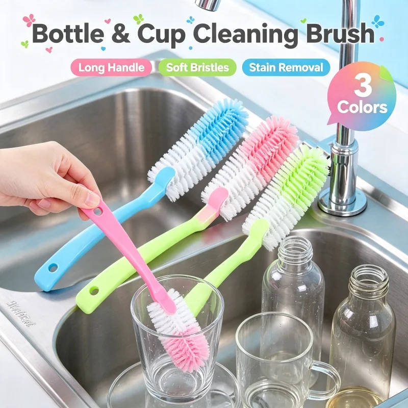 Long Handle Bottle Cleaning Brush Soft Bristles Cup Glass Water Bottle Cleaner Brush Kitchen Multifunctional Washing Brush