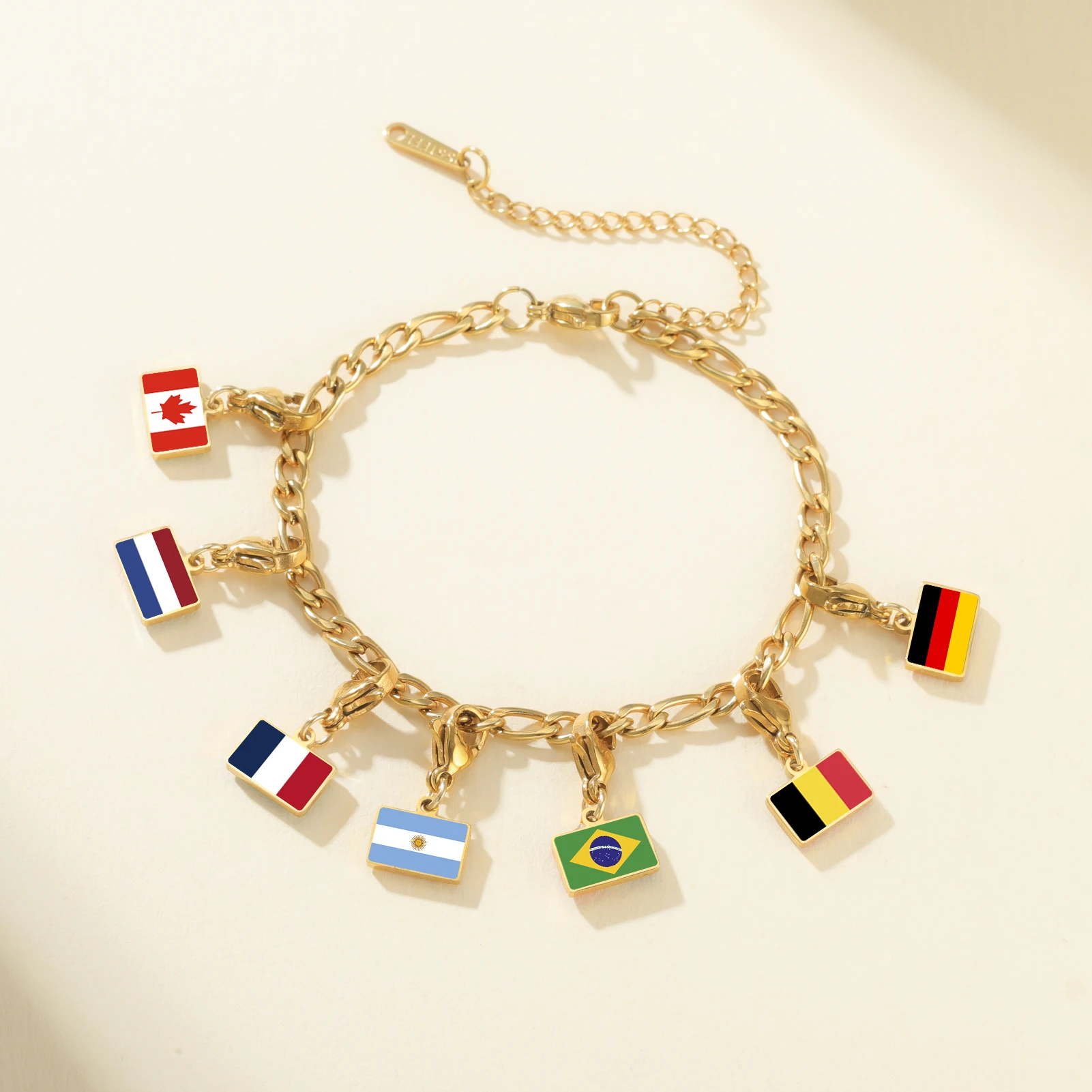 Country Flag Charm Bracelet Stainless Steel Pendants with Lobster Clasp Fashion Italy France Spain Morocco Turkey Flags Jewelry