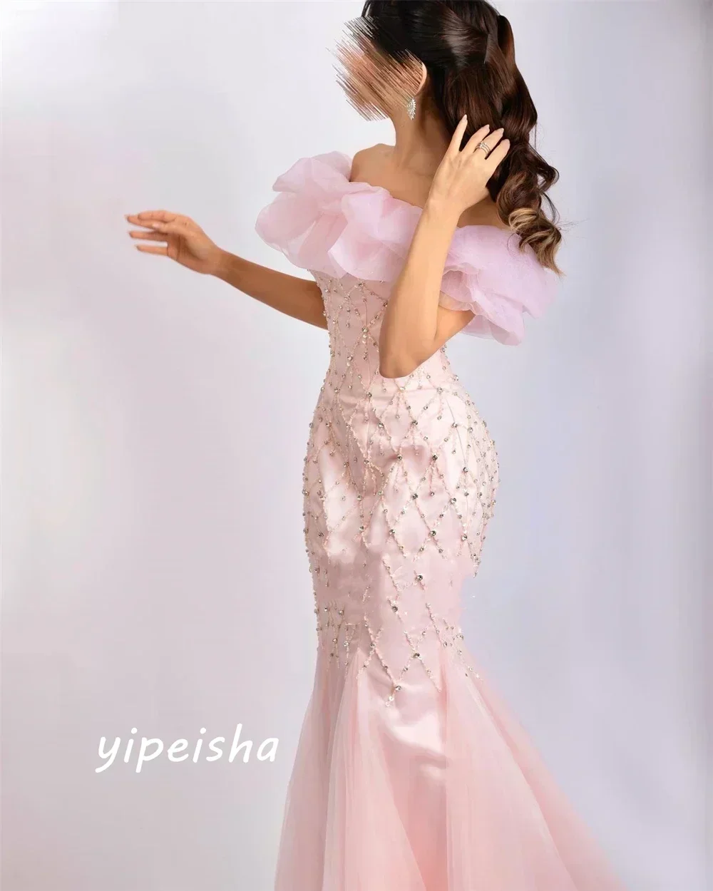 Eleganckie suknie wieczorowe z odkrytymi ramionami, syreni krój, zdobione kryształkami i koralikami, wysokiej jakości suknie balowe dla kobiet, szyte na miarę.