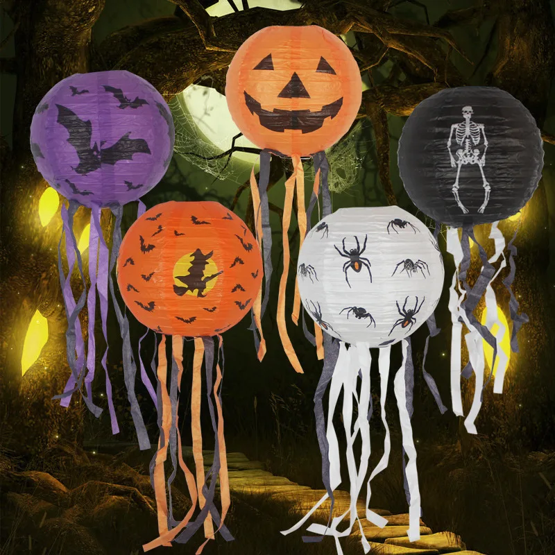 1pc lanterne di carta di Halloween lanterna di zucca lanterna di scheletro di pipistrello di ragno per decorazioni per feste di Halloween fornitura